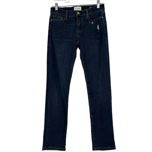 Frame Le Garcon Jeans Size 25 Mid Rise Doublin Grind Dark Wash Stretch Denim - Picture 1 of 13
